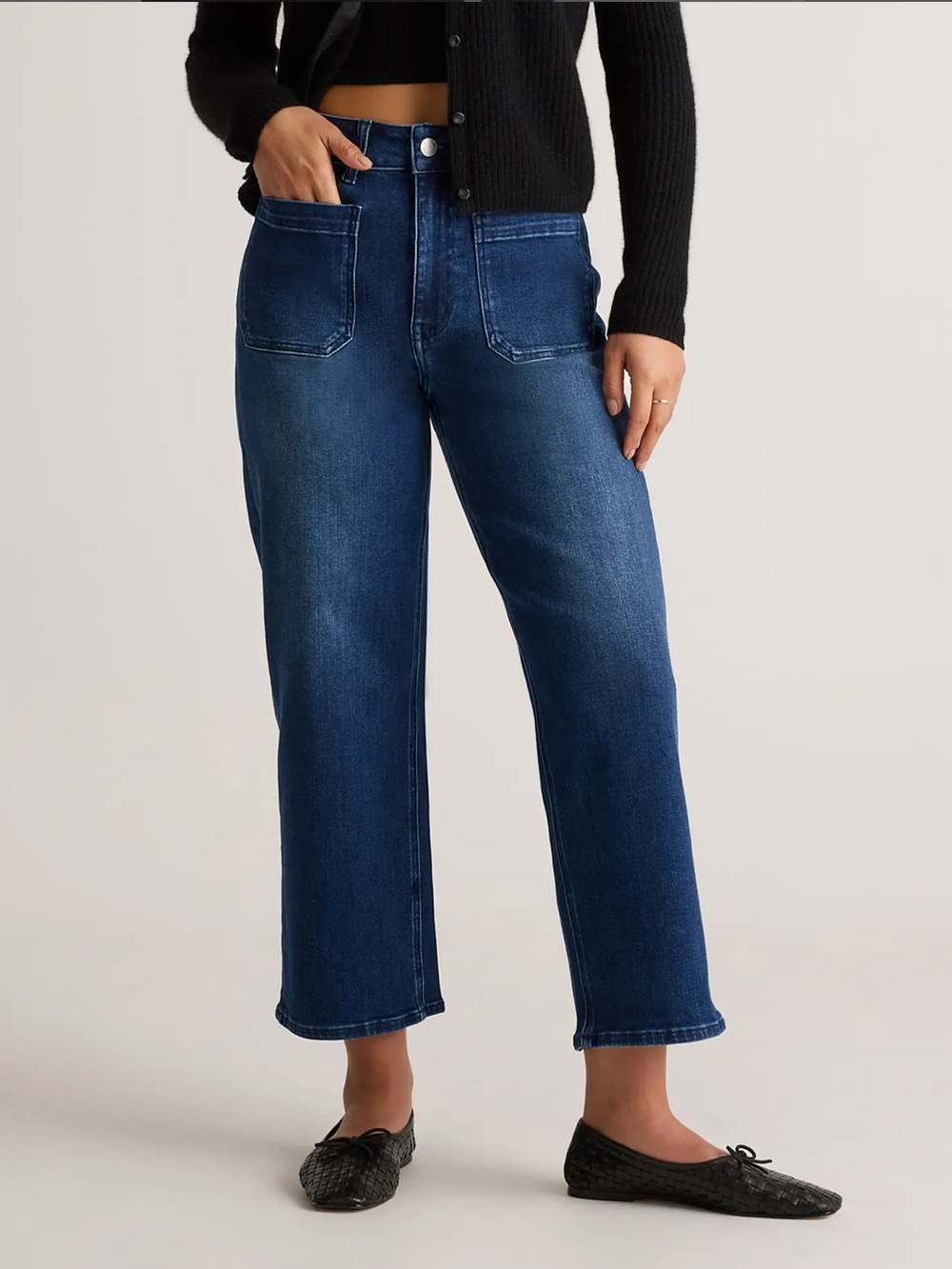 NWT Quince Bella Stretch Patch Pocket Wide-Leg Denim Jeans Dark Blue Size 29
